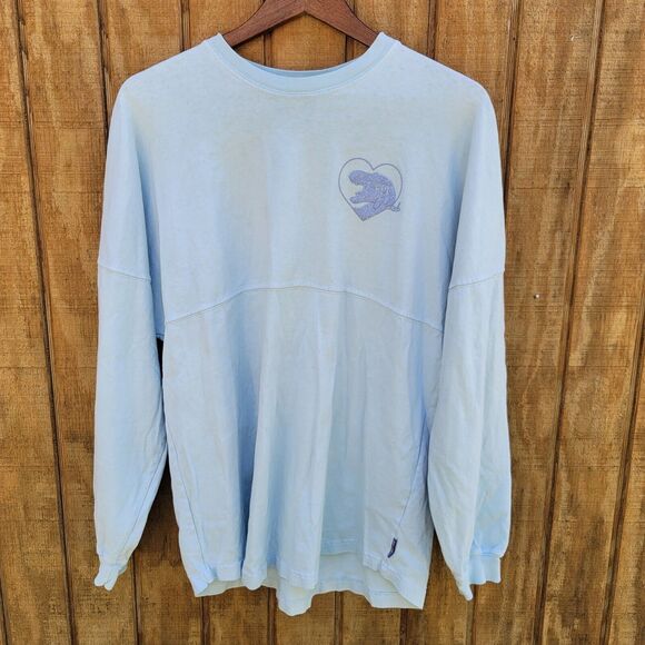 Spirit Jersey Lt Blue Glitter TRex Front W/FIERCE Spellout On Back Womens Size M - Picture 1 of 9